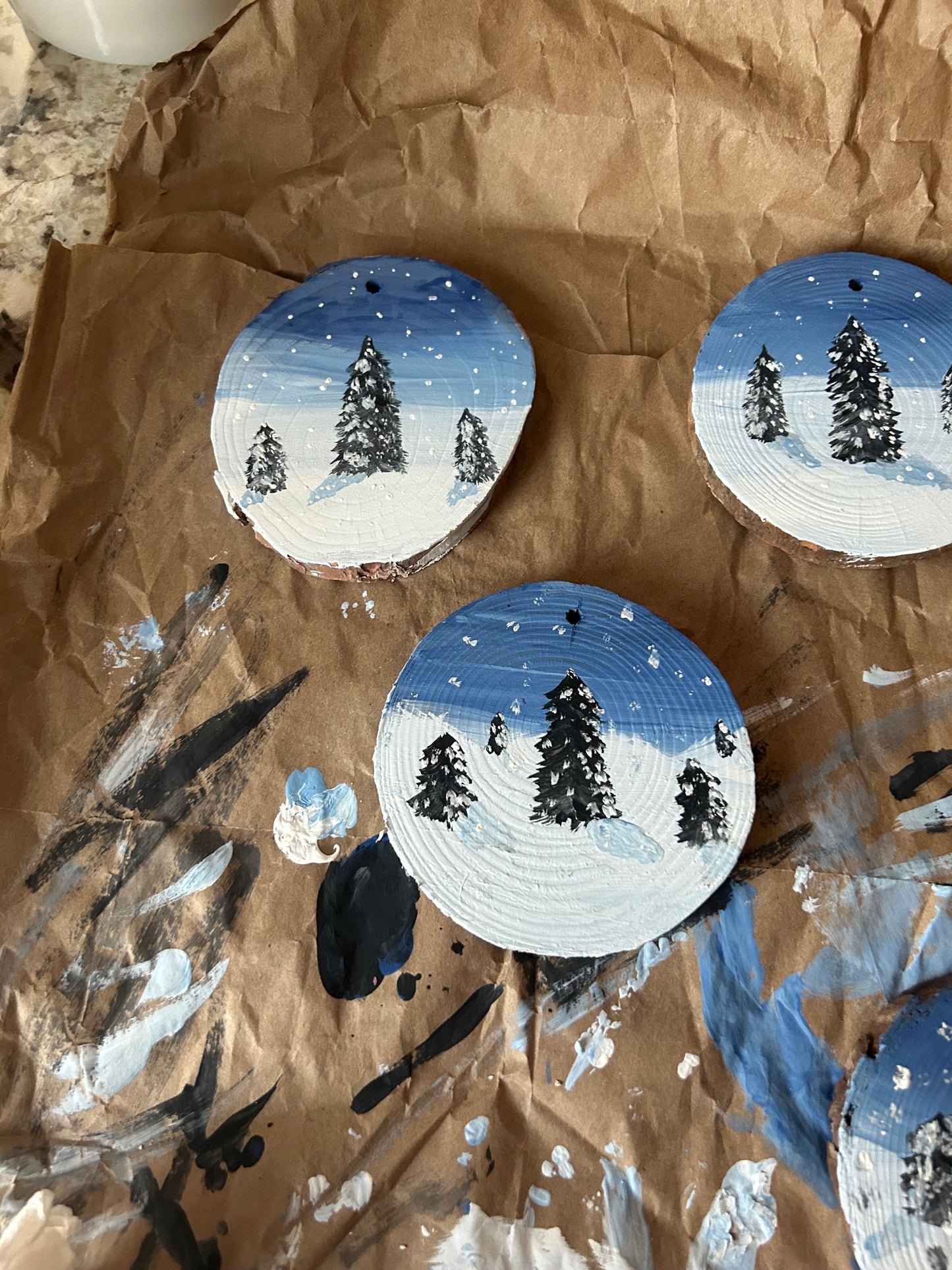 Hand Painted Christmas Snow Scene Ornament