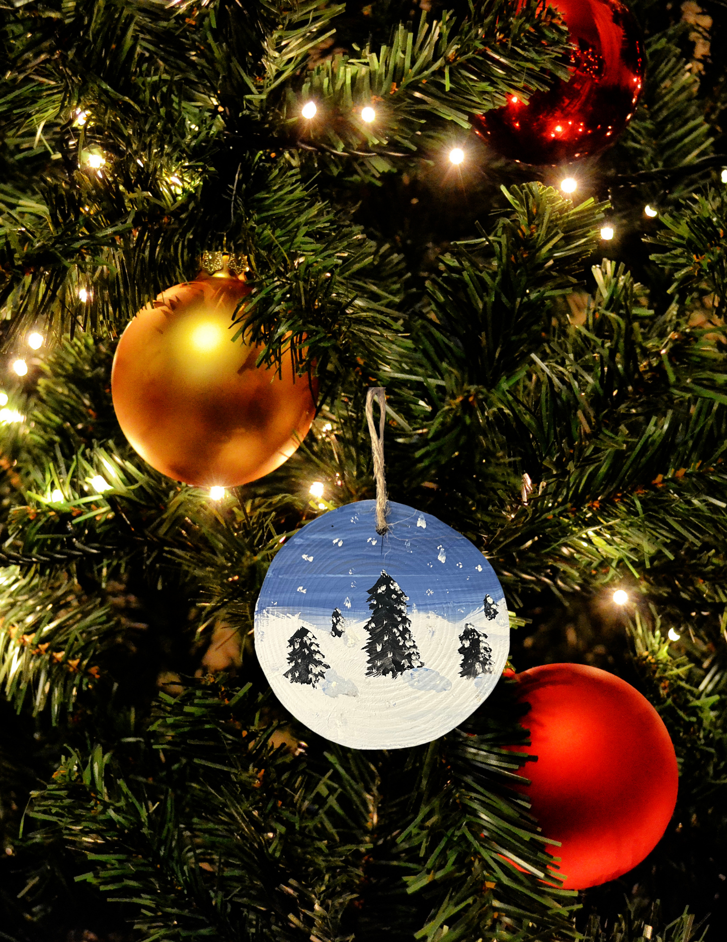 Hand Painted Christmas Snow Scene Ornament
