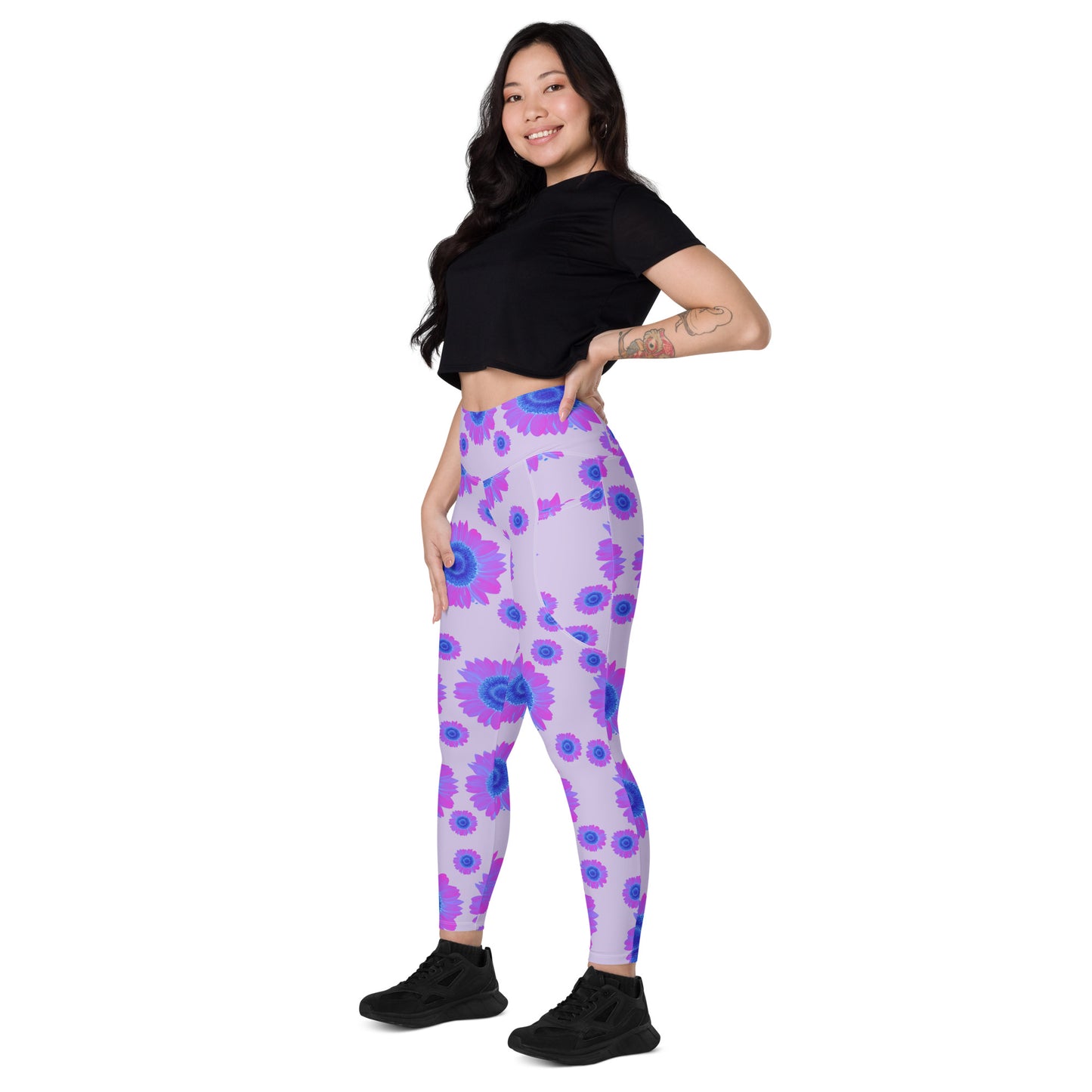 Leggings de girasol rosa morado con bolsillos