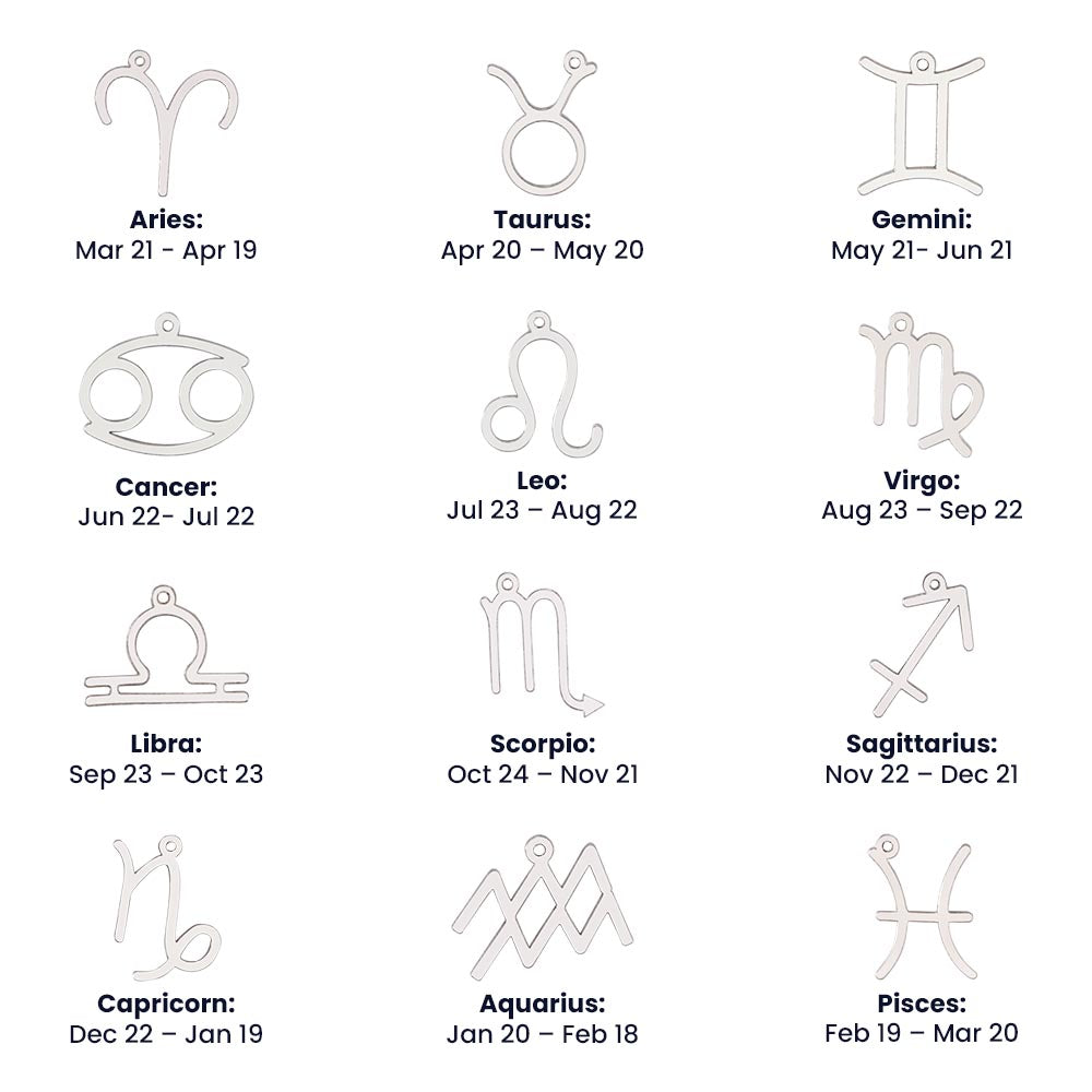 Zodiac Necklace in Polished Steel or 18K Gold Finish