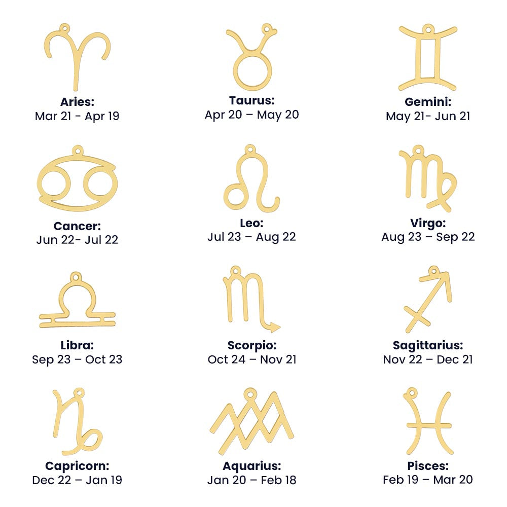 Zodiac Necklace in Polished Steel or 18K Gold Finish