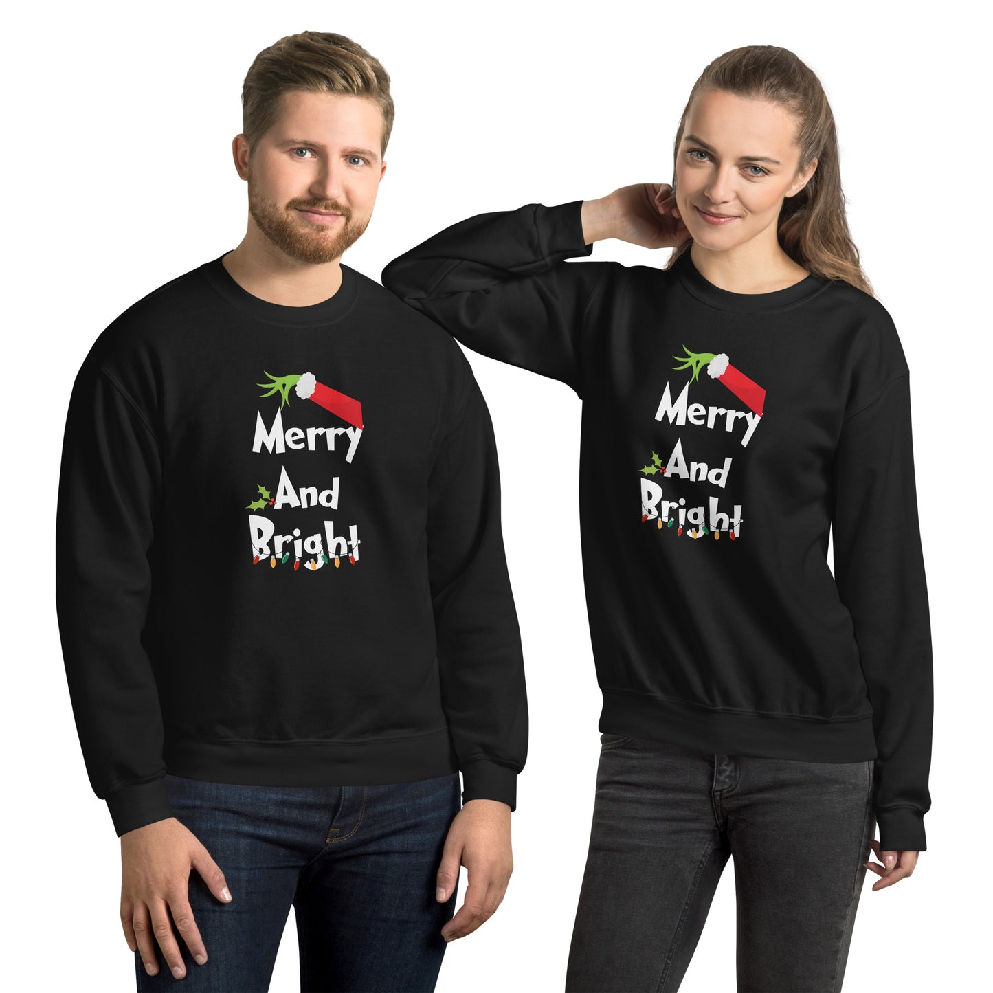 Grinch Hand 'Merry and Bright' Holiday Unisex Sweatshirt