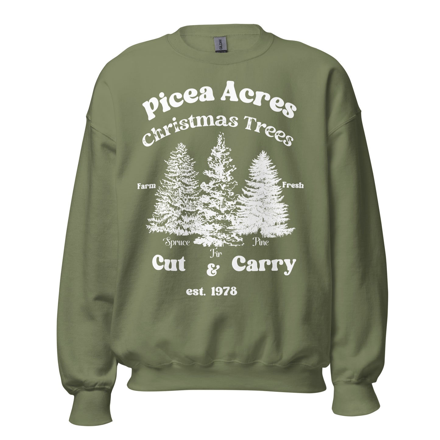 Picea Acres, Christmas Trees Farm Fresh, Cut & Carry Unisex Sweatshirt