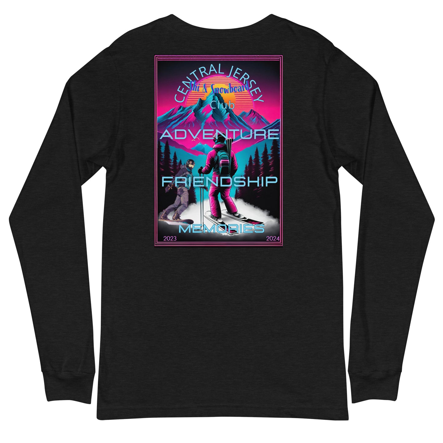 Central Jersey Ski and Snowboard Club Pink Theme Background Long Sleeve Tee
