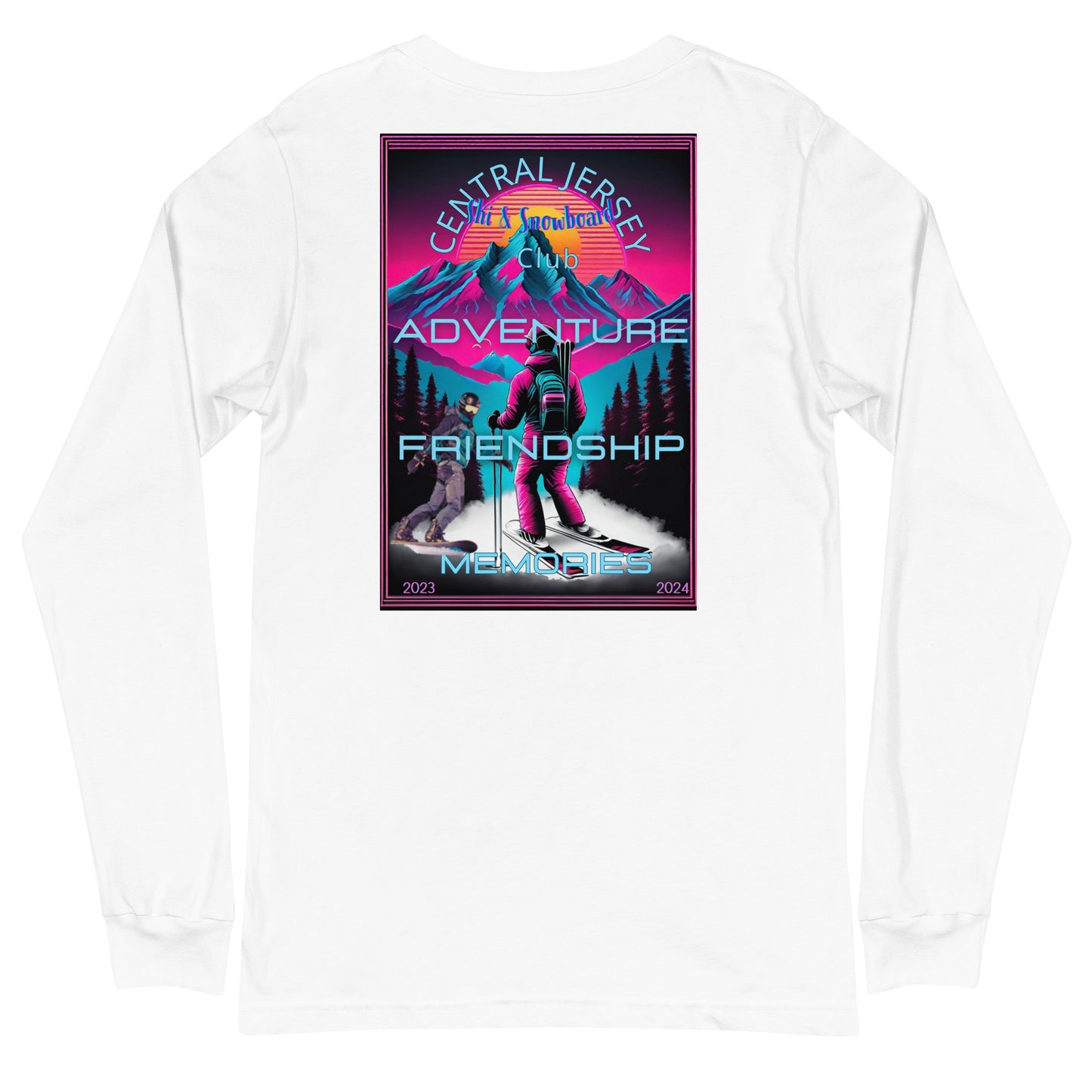 Central Jersey Ski and Snowboard Club Pink Theme Background Long Sleeve Tee