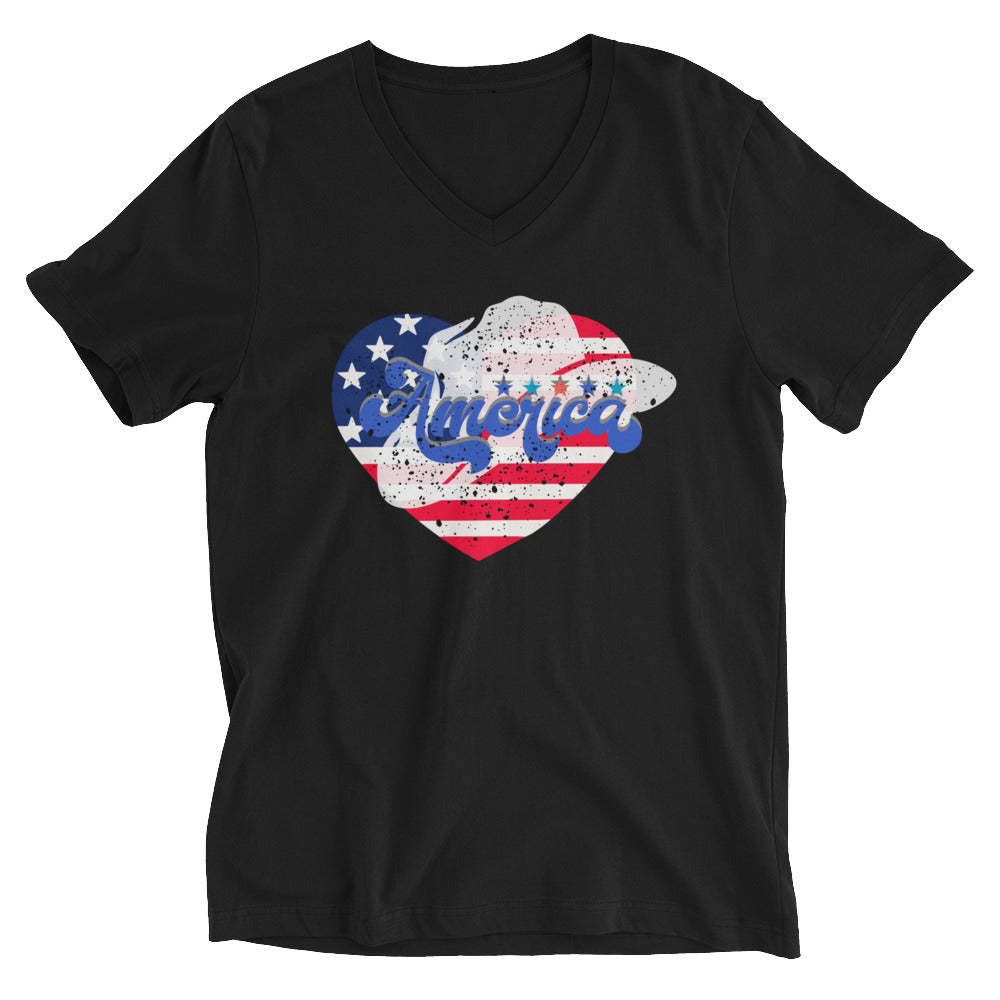 Black Retro American Heart Flag V-Neck Tee