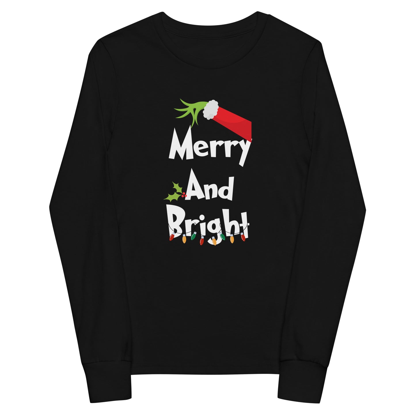 Merry and Bright Grinch Hand Kids' long sleeve tee Holiday Glow Fun long sleeve tee