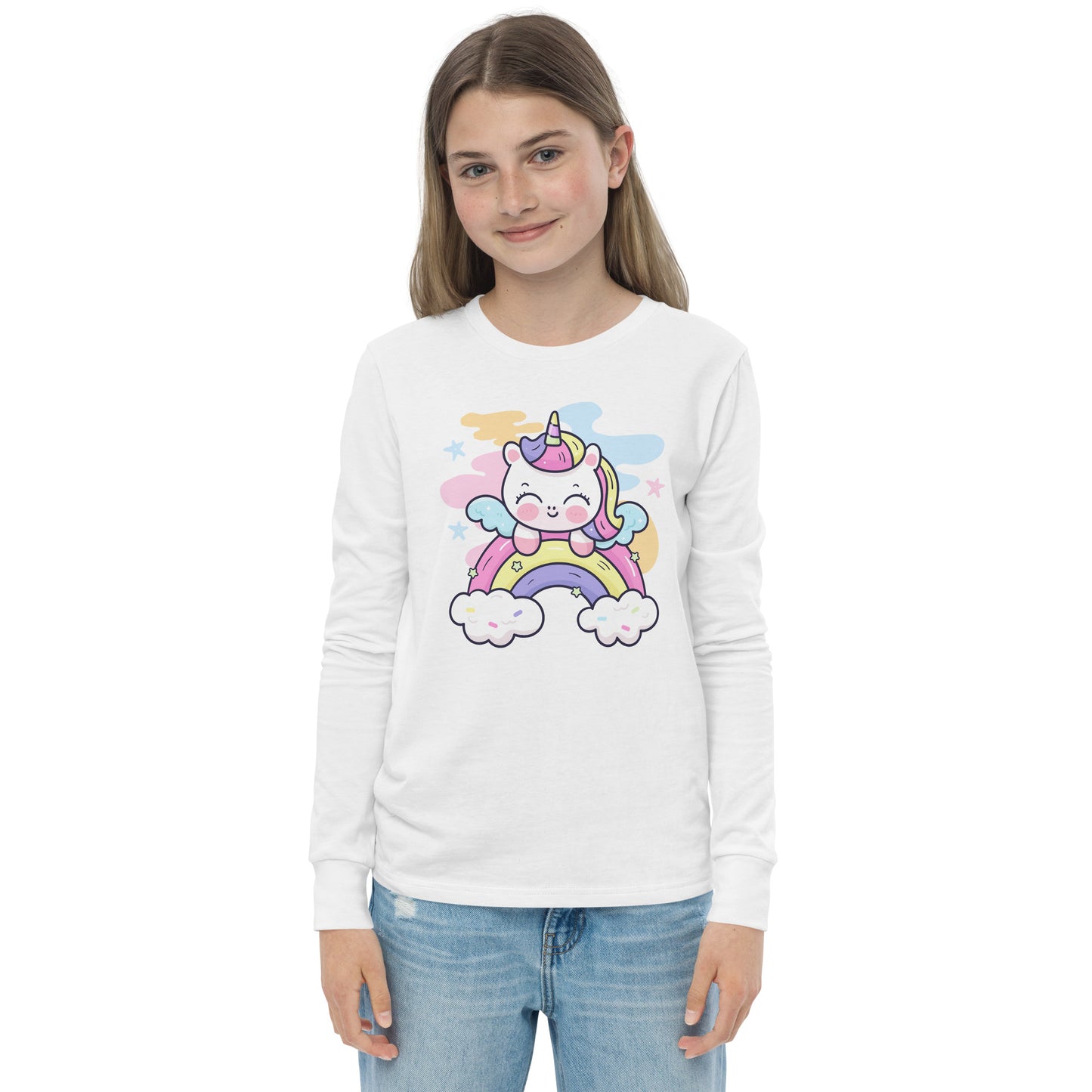 Rainbow - Camiseta de manga larga juvenil de unicornio