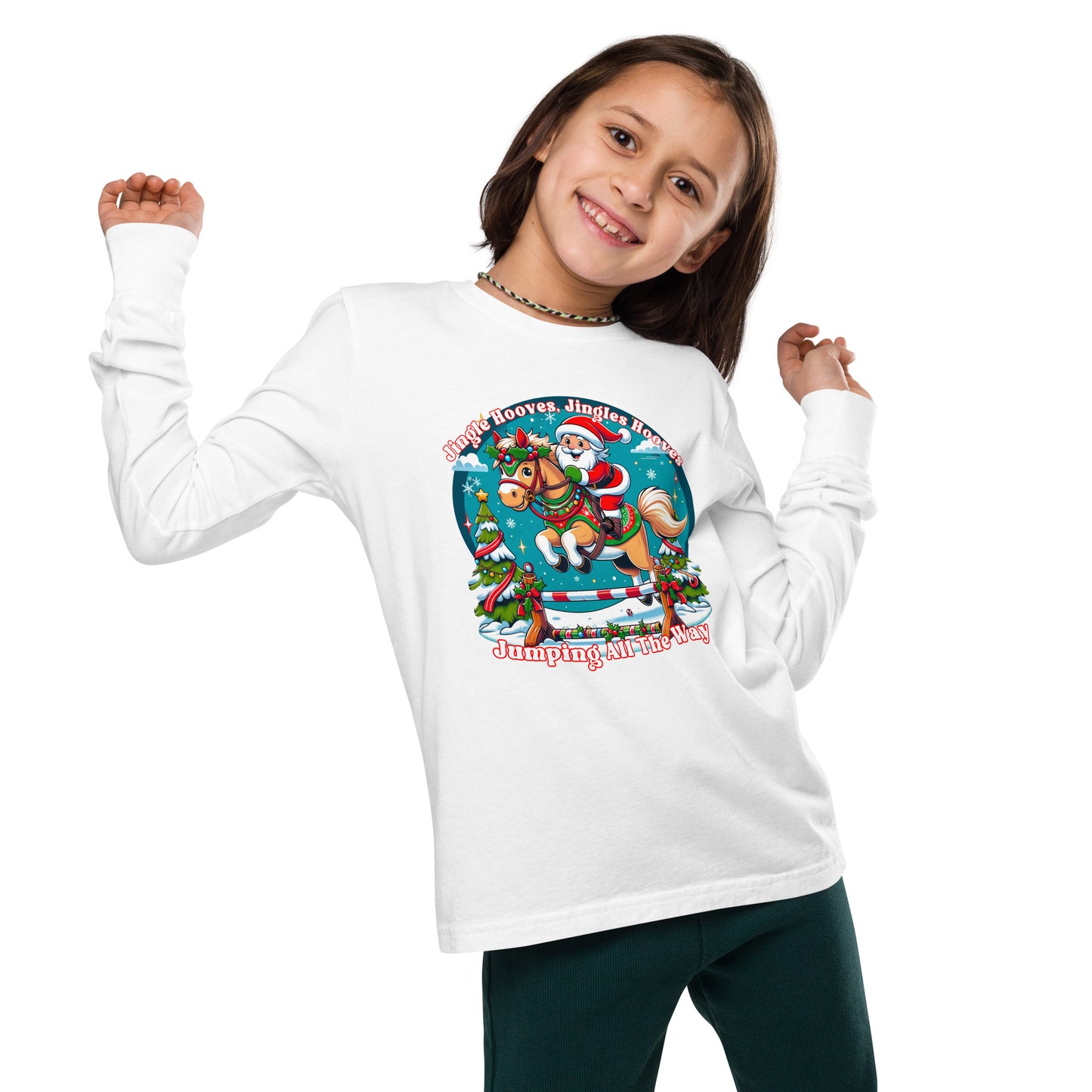 Jingle Hooves Santa Horse Kids' long sleeve tee - Holiday Gallop into Joy