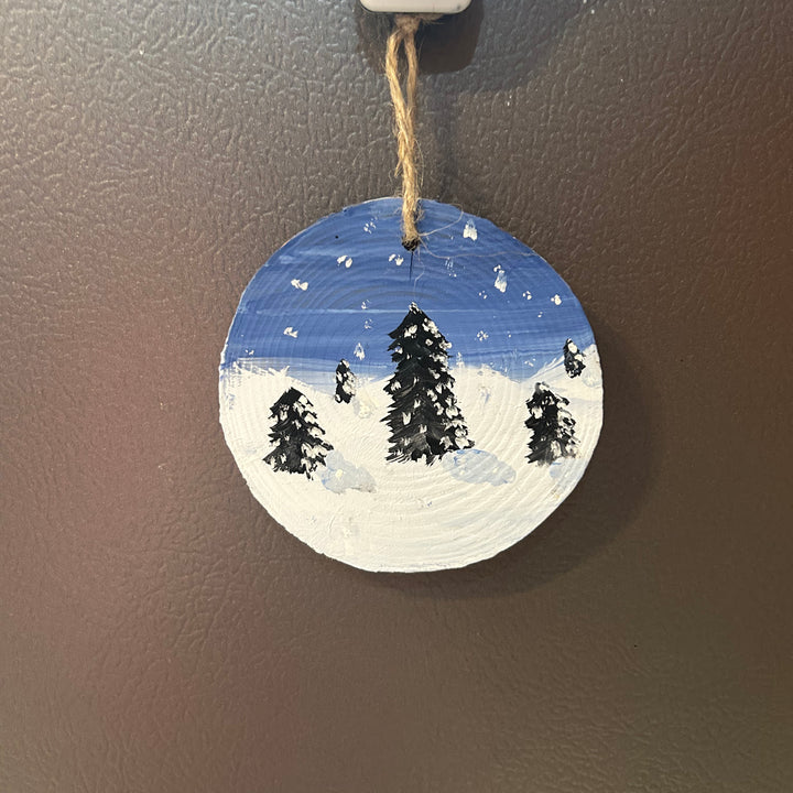 Hand Painted Christmas Snow Scene Ornament