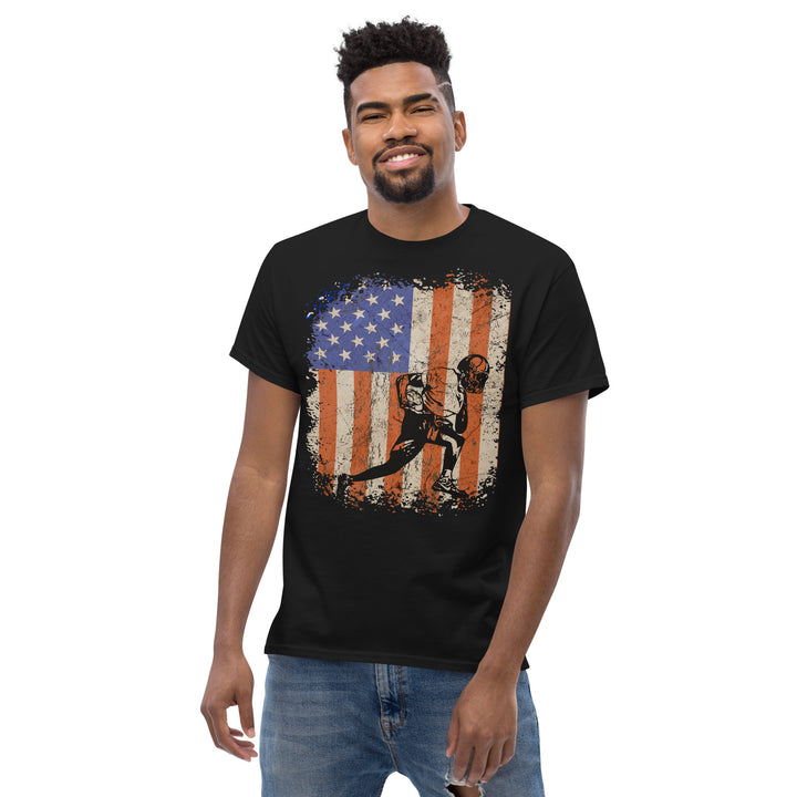 Camiseta rústica para hombre con bandera americana de fútbol