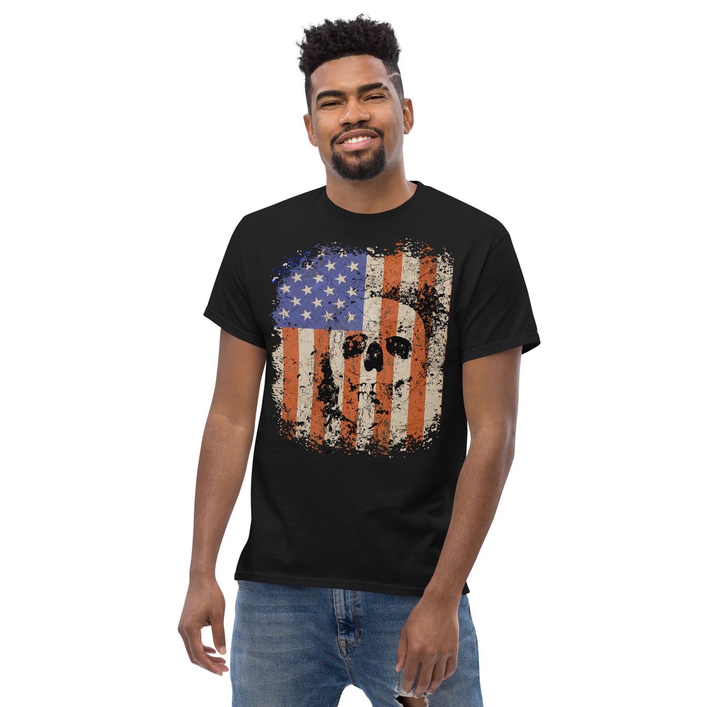 Rustic American Flag Skull Men's Tee Shirt