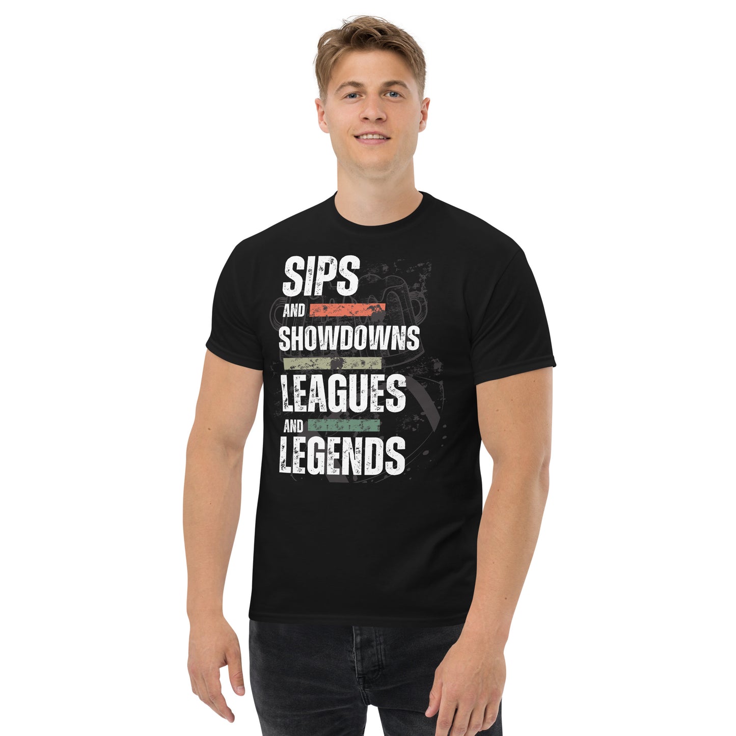 Sips and Showdowns, Leagues and Legends. Men's Football Tee Shirt