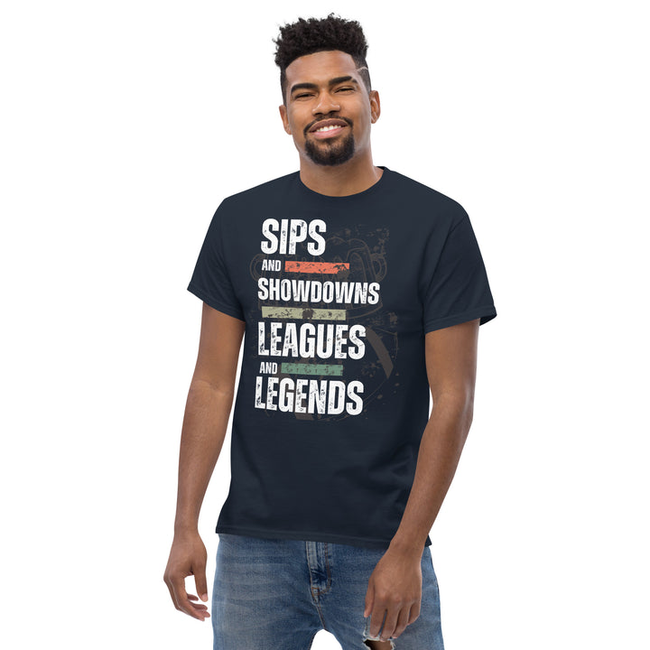 Sips and Showdowns, Leagues and Legends. Men's Football Tee Shirt