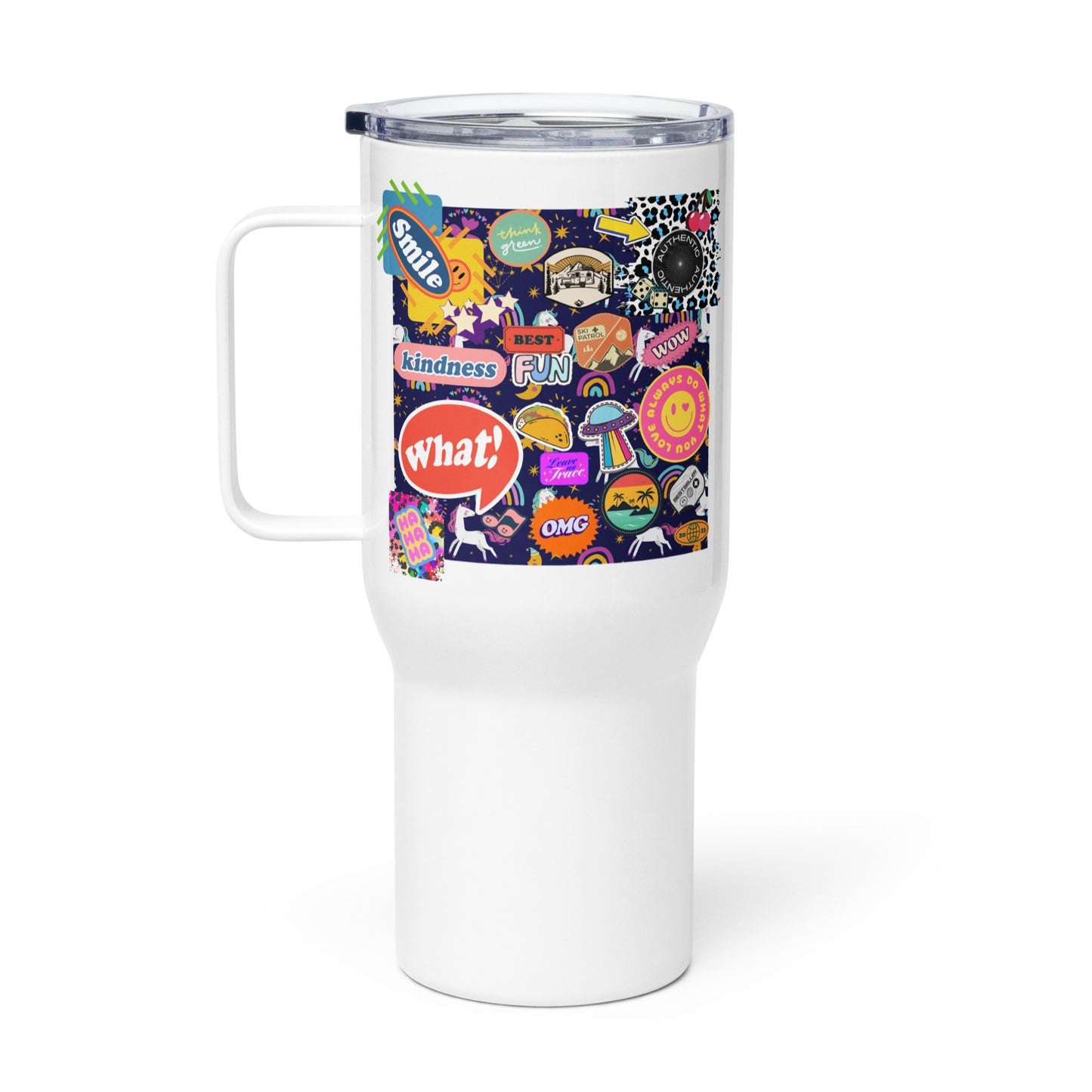 Patches to make you smile Tumbler mug with a handle