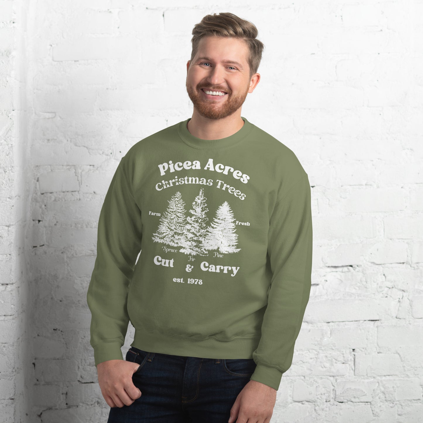 Picea Acres, Christmas Trees Farm Fresh, Cut & Carry Unisex Sweatshirt