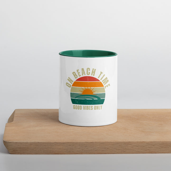 Beach Time with Good Vibes Only  Coffee Mug with Green Color Inside