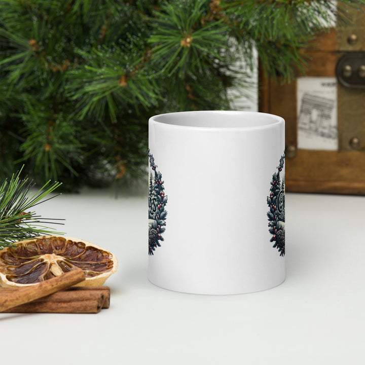Holiday wreath design, Merry Christmas White 20 oz. glossy mug
