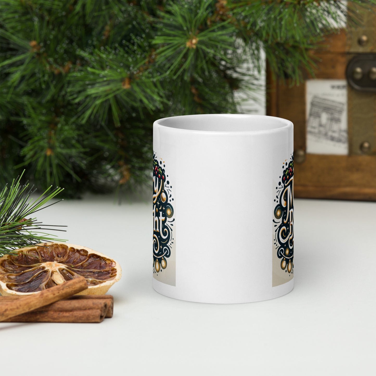 Merry & Bright White Glossy 20 oz. Mug