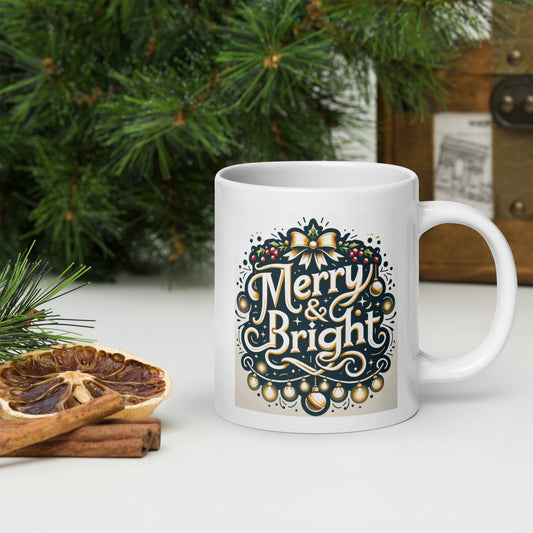 Merry & Bright White Glossy 20 oz. Mug