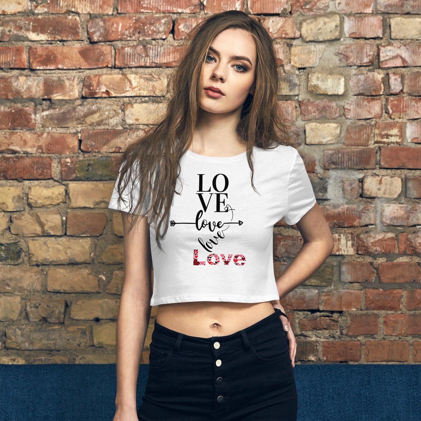 Quadruple Love White Women’s Crop Tee