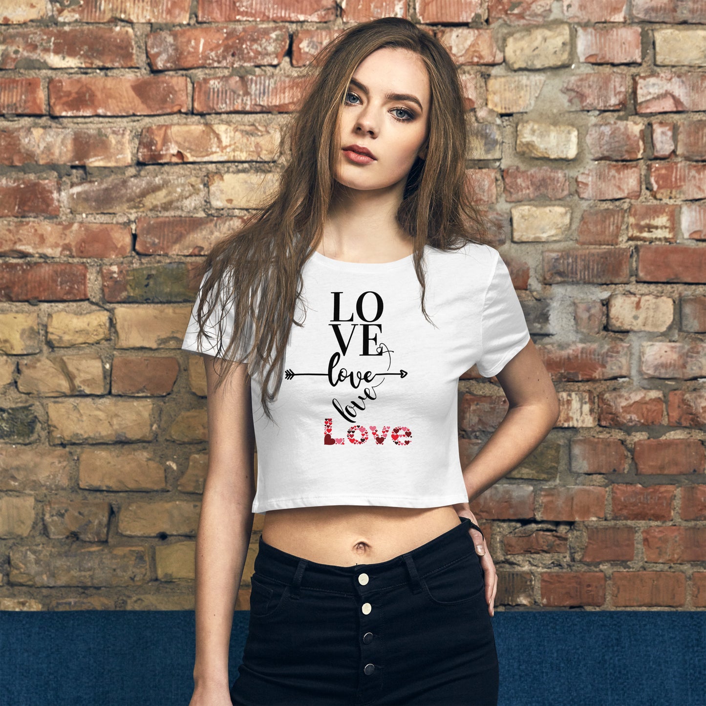 Quadruple Love White Women’s Crop Tee