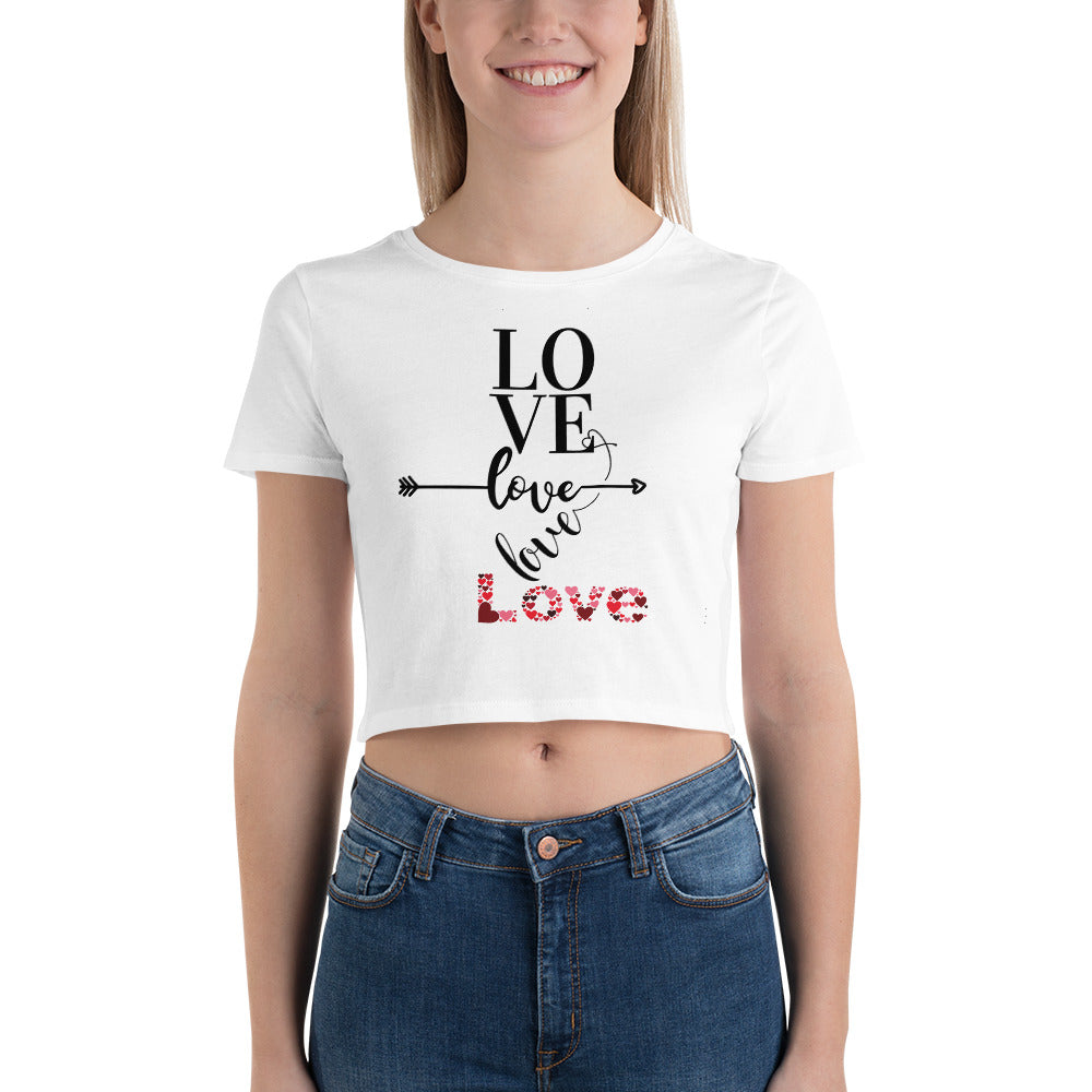 Quadruple Love White Women’s Crop Tee