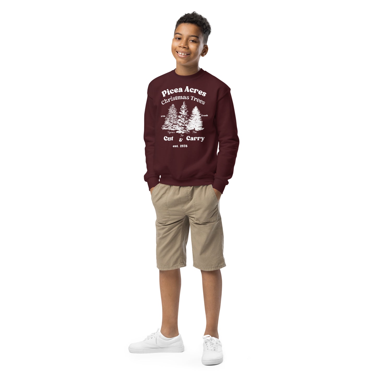 Picea Acres, Christmas Trees, Farm Fresh, Cut & Carry Youth Sweatshirt