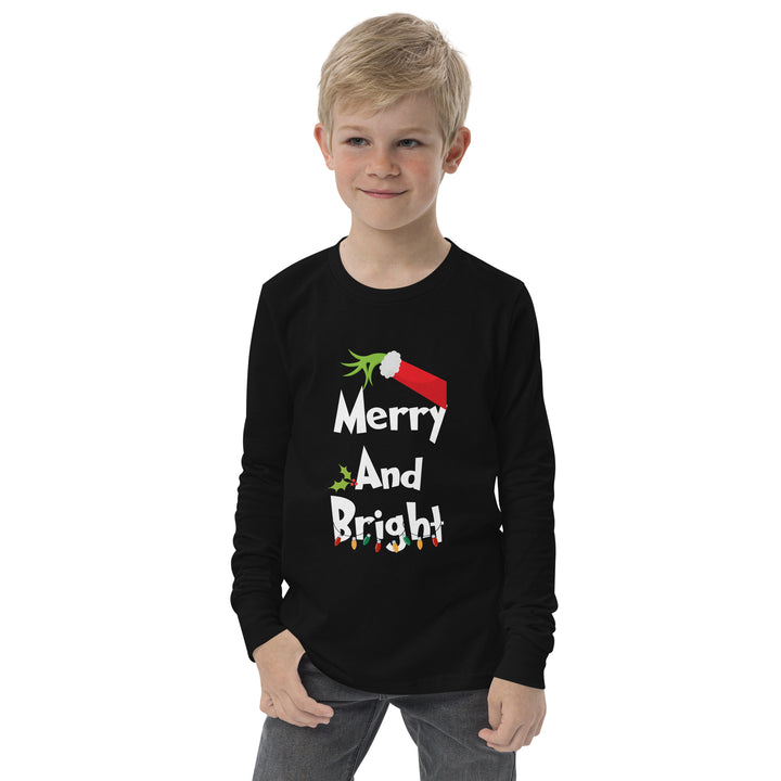 Merry and Bright Grinch Hand Kids' long sleeve tee Holiday Glow Fun long sleeve tee