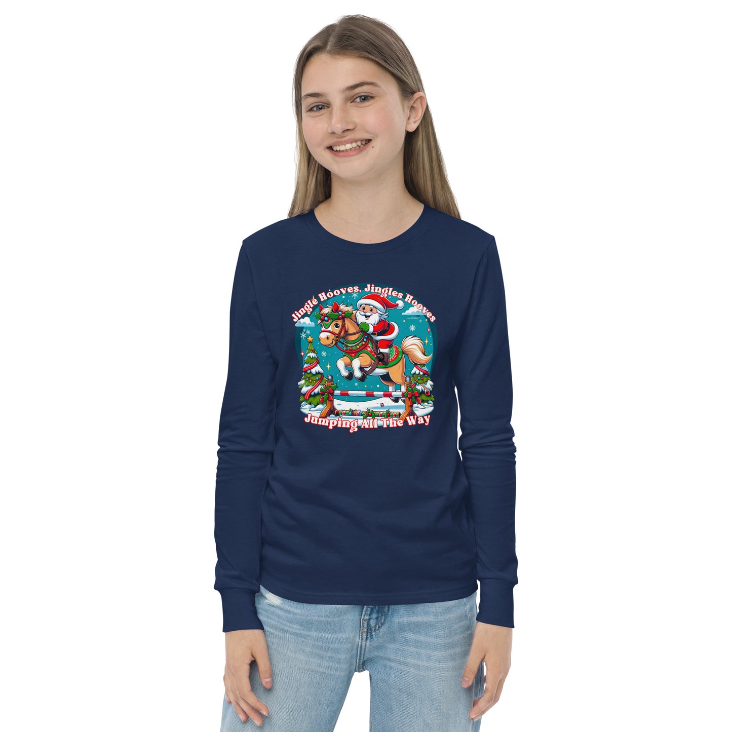 Jingle Hooves Santa Horse Kids' long sleeve tee - Holiday Gallop into Joy
