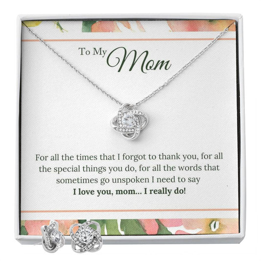 Conjunto de nudos de amor con cuadro de mensaje para mamá
