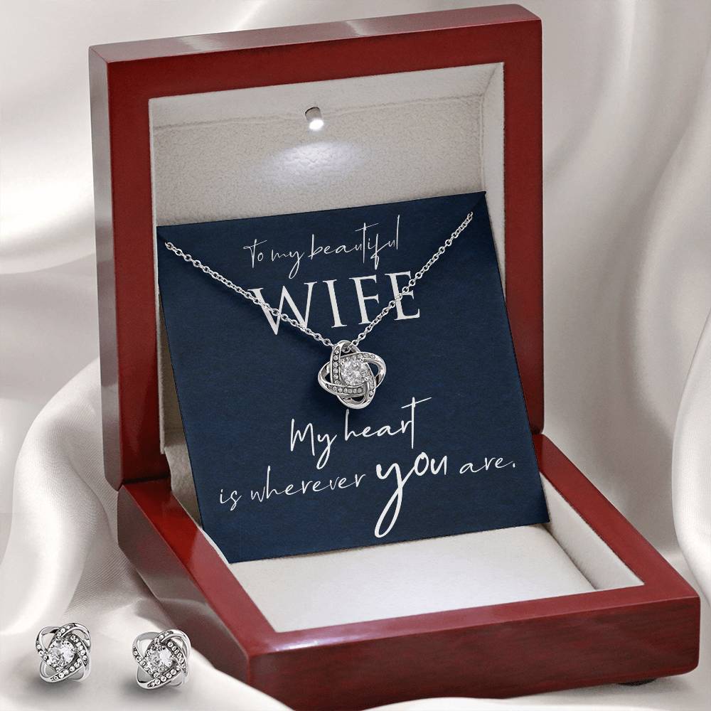 Conjunto de nudo de amor con cuadro de mensaje de esposa