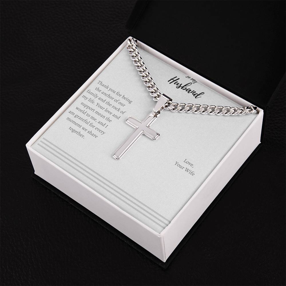 Collar Cruz de Acero con mensaje especial Cuadro mensaje Esposo