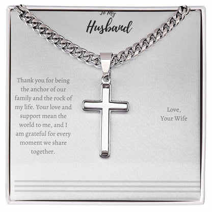 Steel Cross Necklace with message special Husband message box