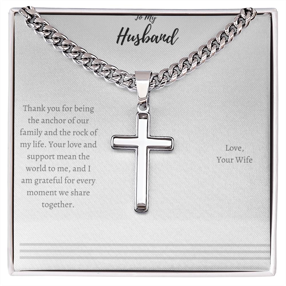 Collar Cruz de Acero con mensaje especial Cuadro mensaje Esposo