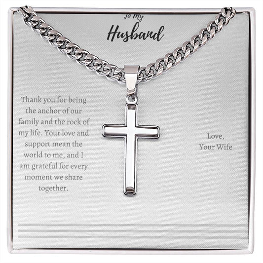 Collar Cruz de Acero con mensaje especial Cuadro mensaje Esposo