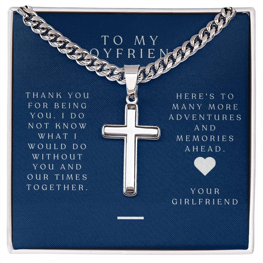 Artisan Cross with Boyfriend message Box - personalized engraving option