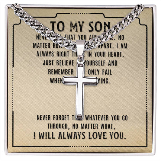 Artisan Cross with Cuban Necklace with Son message box - personalized engraving option