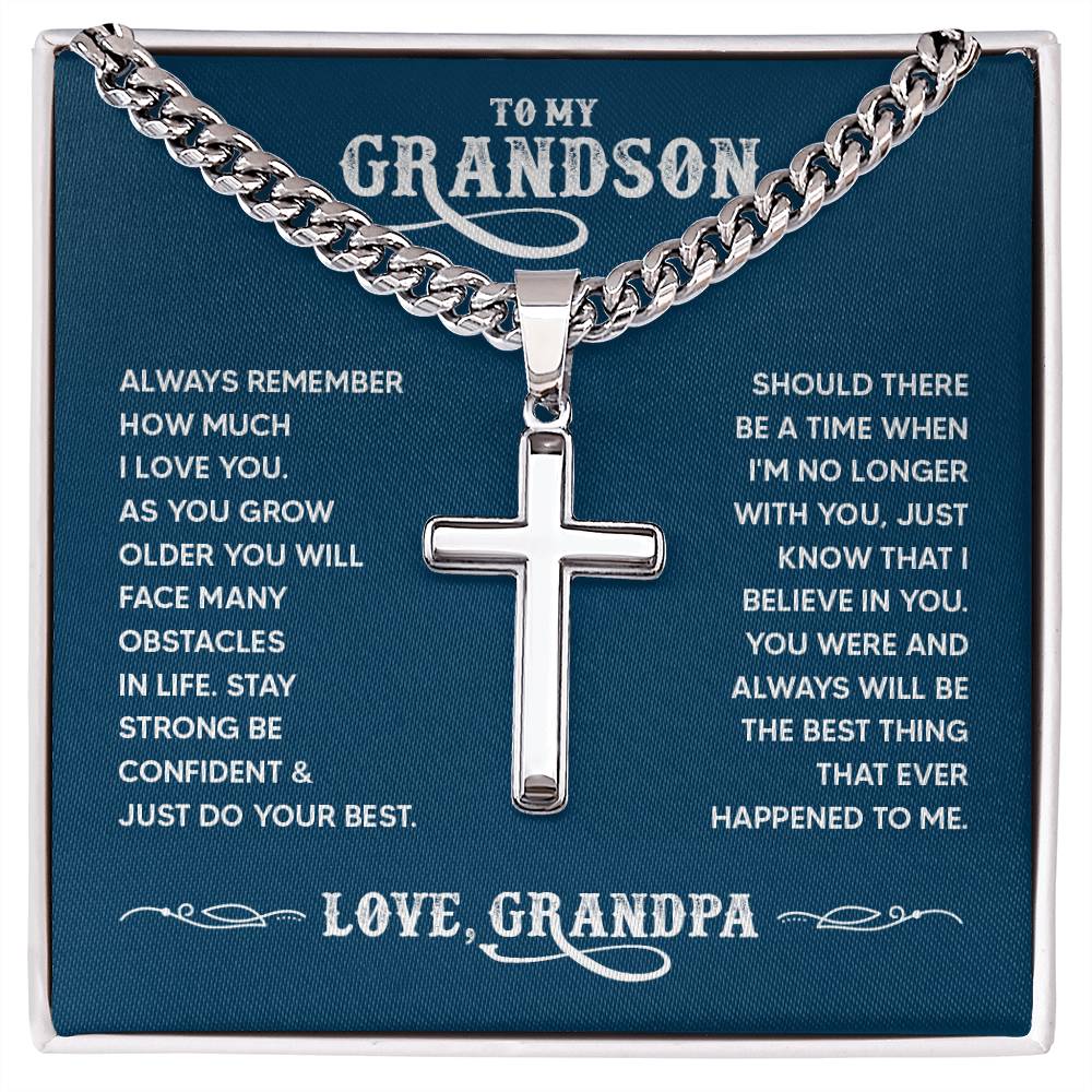 Collar de Cruz con Cadena Cubana - Mensaje del nieto del cuadro de mensajes de la abuela