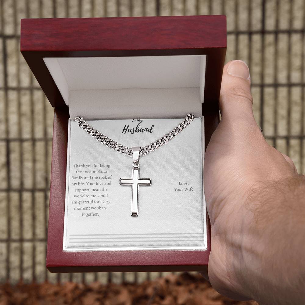 Collar Cruz de Acero con mensaje especial Cuadro mensaje Esposo