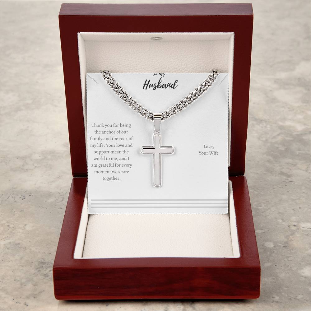 Collar Cruz de Acero con mensaje especial Cuadro mensaje Esposo