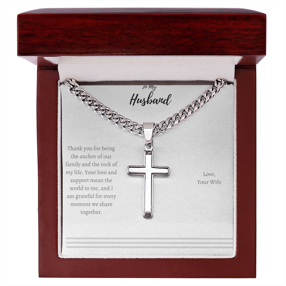 Collar Cruz de Acero con mensaje especial Cuadro mensaje Esposo