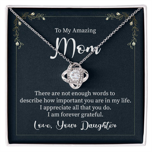 Collar de nudo de amor con cuadro de mensaje para mamá de hija