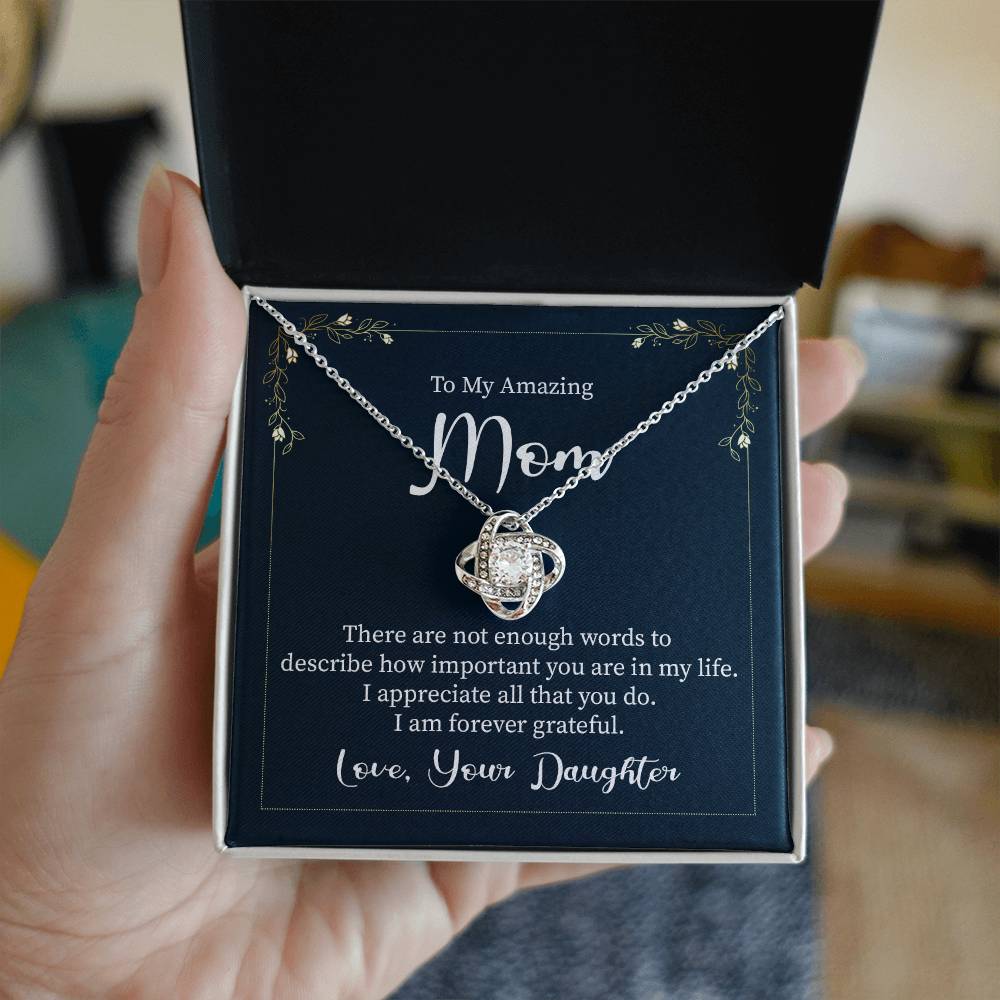 Love Knot Necklace with Message Box to Mom from Daughter
