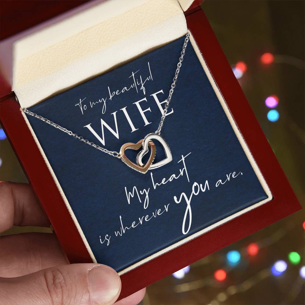 Interlocking Hearts Necklace with Message Box to Wife