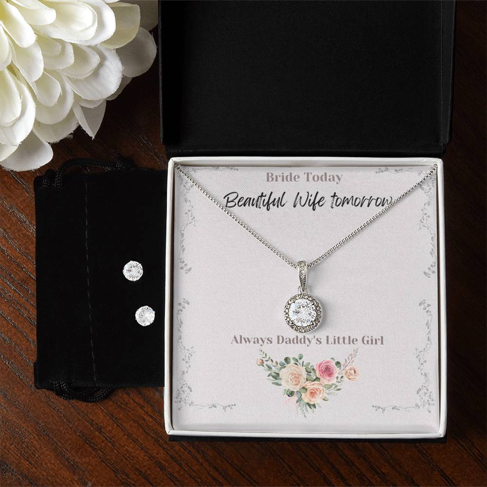 Juego de collar y aretes Eternal Hope con mensaje del padre de la novia