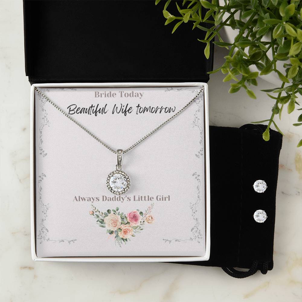 Juego de collar y aretes Eternal Hope con mensaje del padre de la novia
