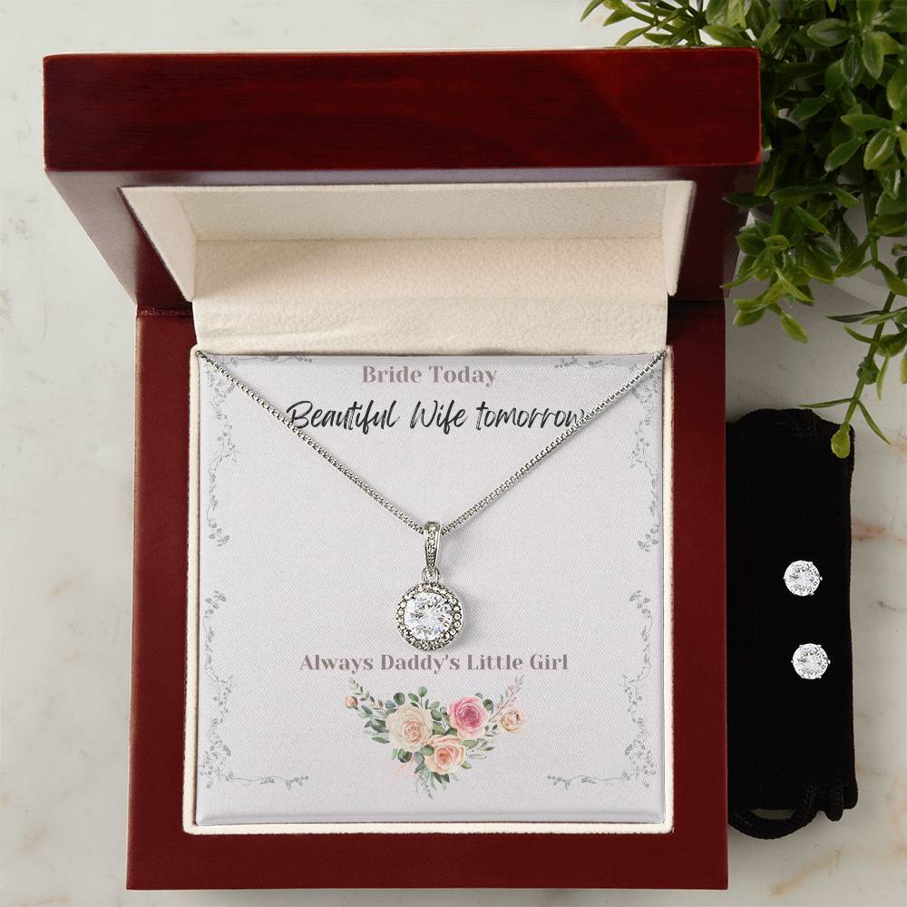 Juego de collar y aretes Eternal Hope con mensaje del padre de la novia