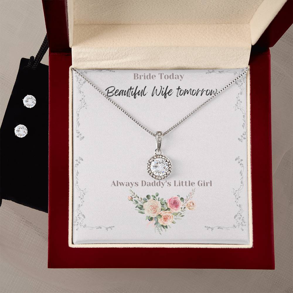 Juego de collar y aretes Eternal Hope con mensaje del padre de la novia