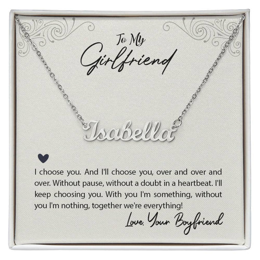 Collar con nombre y caja con mensaje para novia
